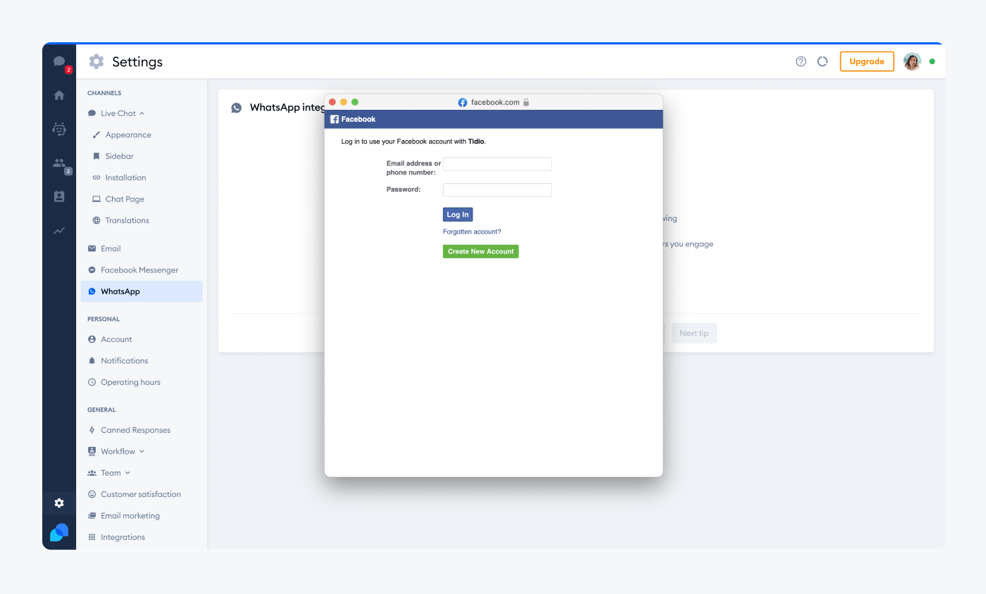 Using your Facebook account image Using your Facebook account and connecting it to your WhatsApp Business Provider