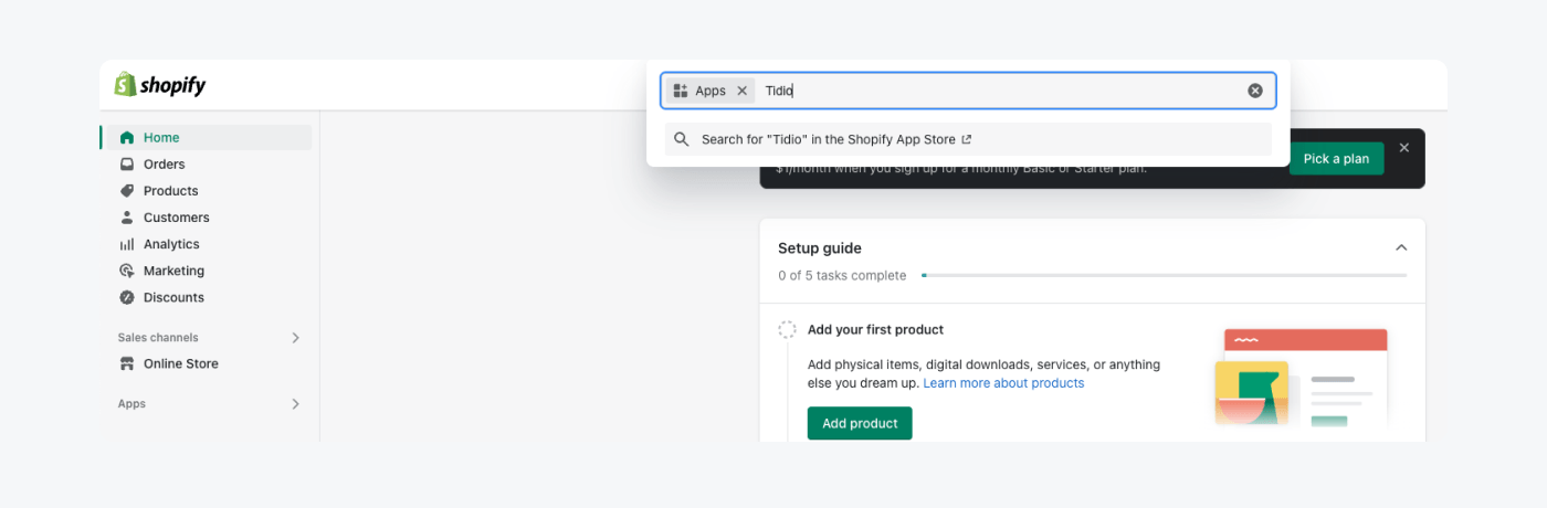 installing shopify live chat plugi most important step is to install Tidio via Shopify plugin