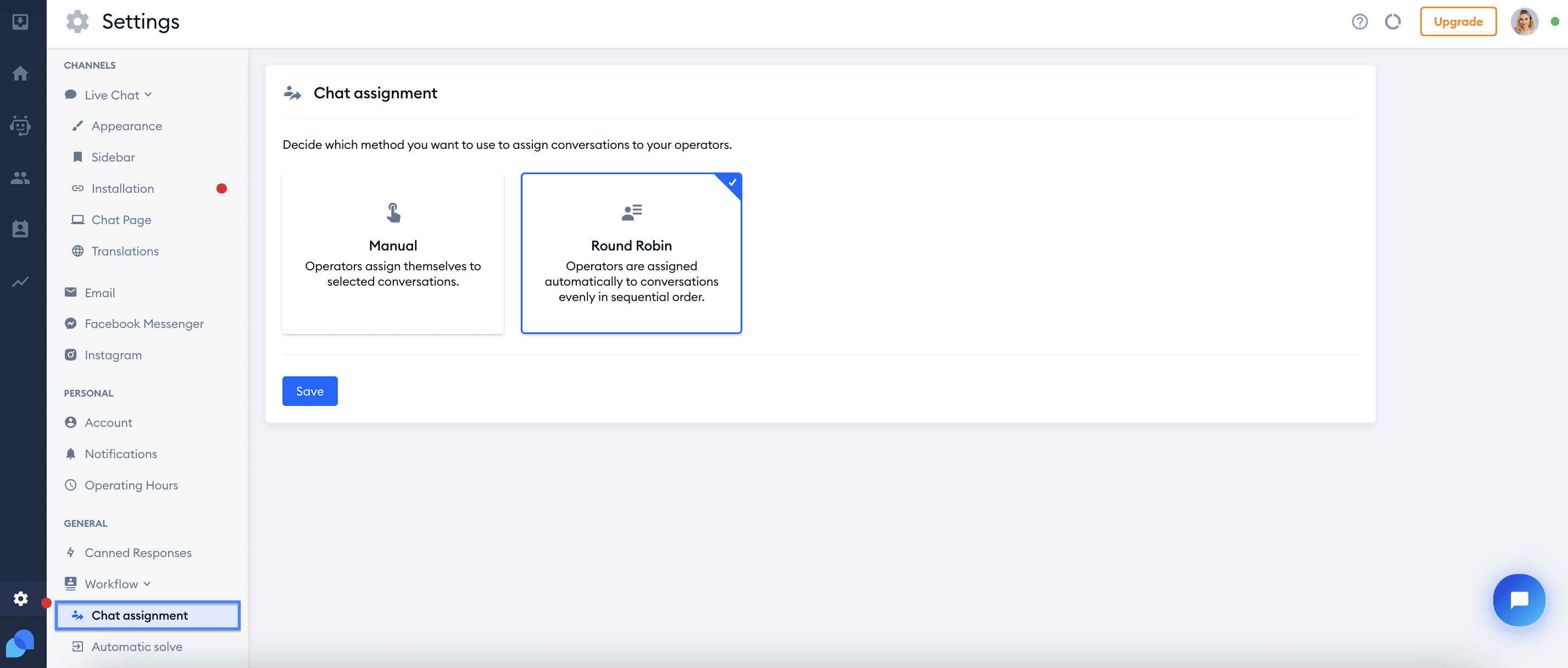 Chat assignment option Chat assignment option