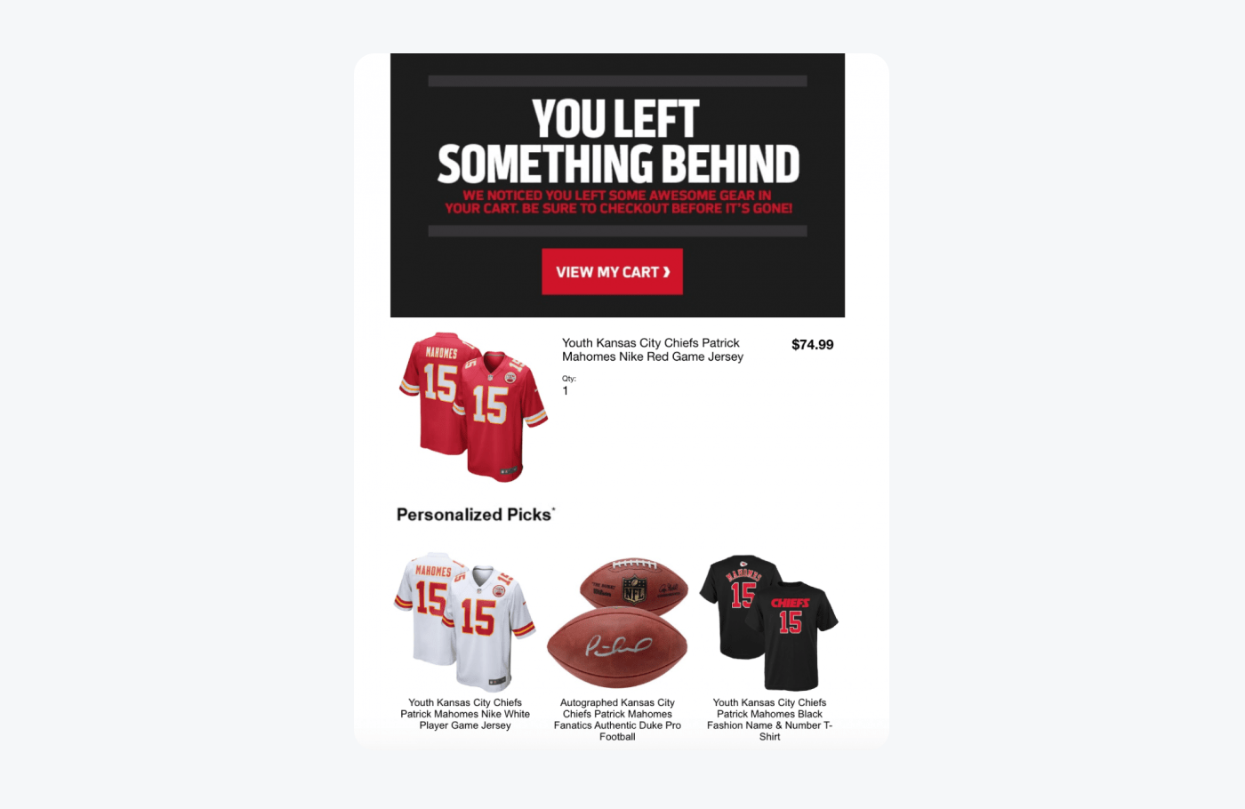 an abandoned cart recovery example of an abandoned cart recovery email from Nike