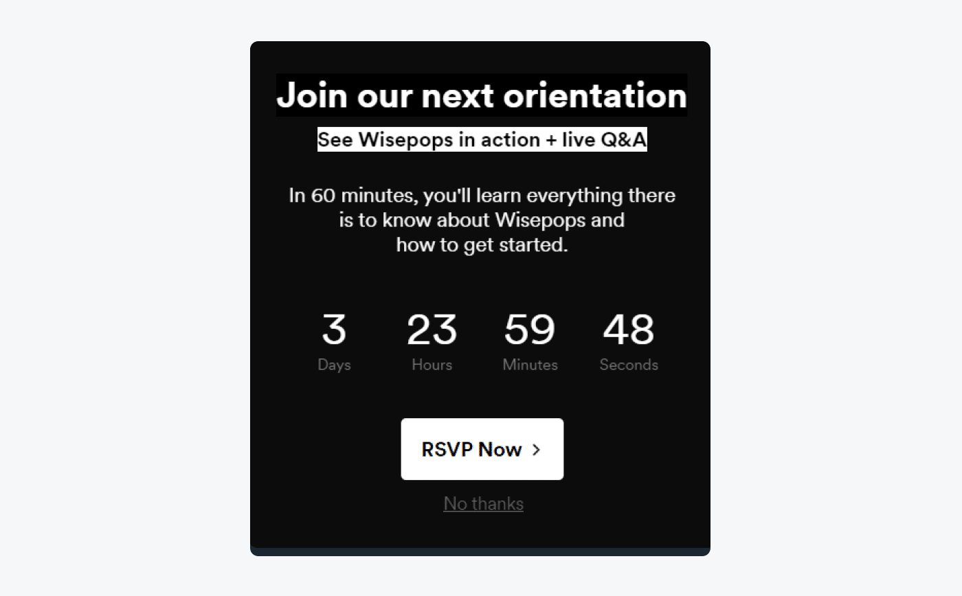 wisepops pop up example wisepops pop up example