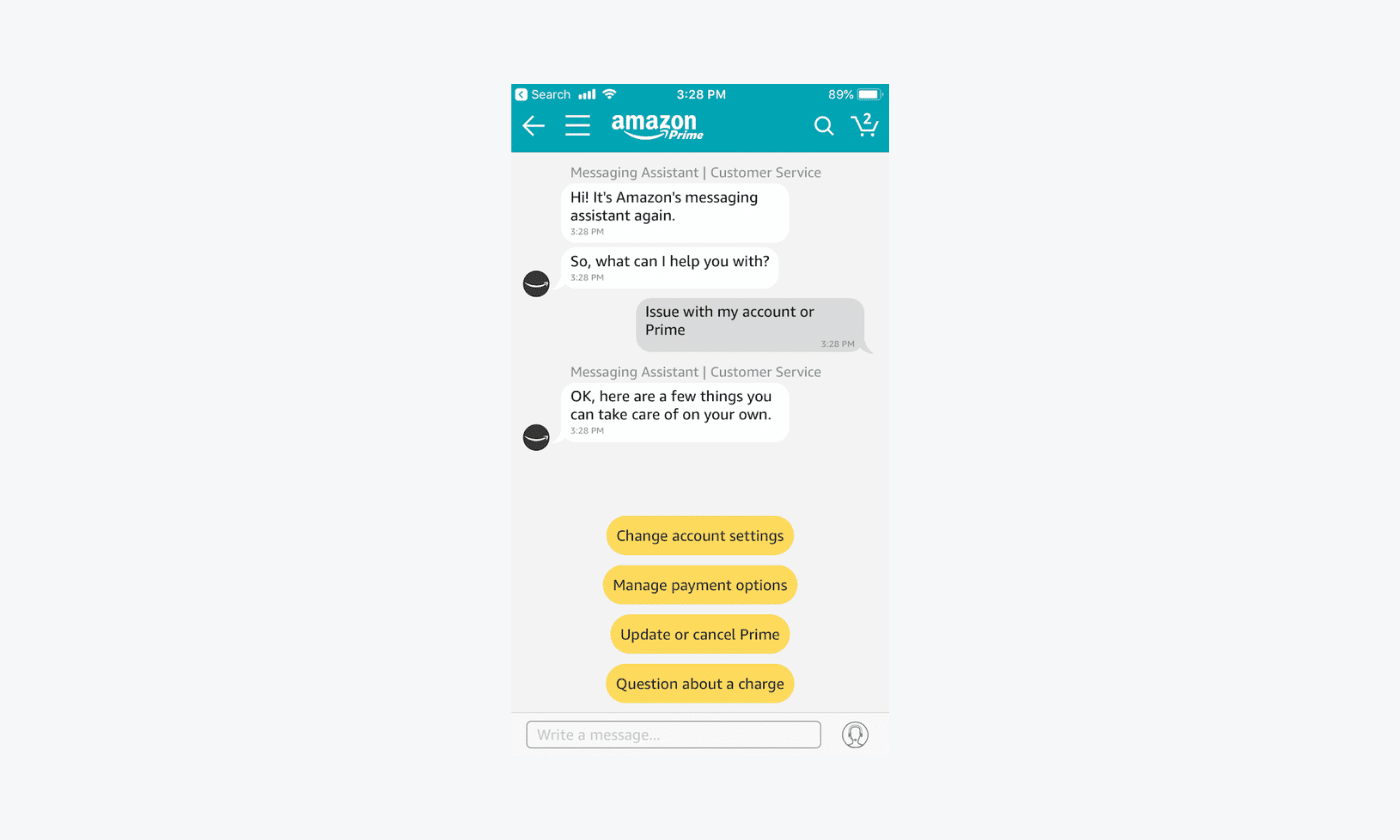 Amazon's customer service chatbot Amazon's customer service chatbot