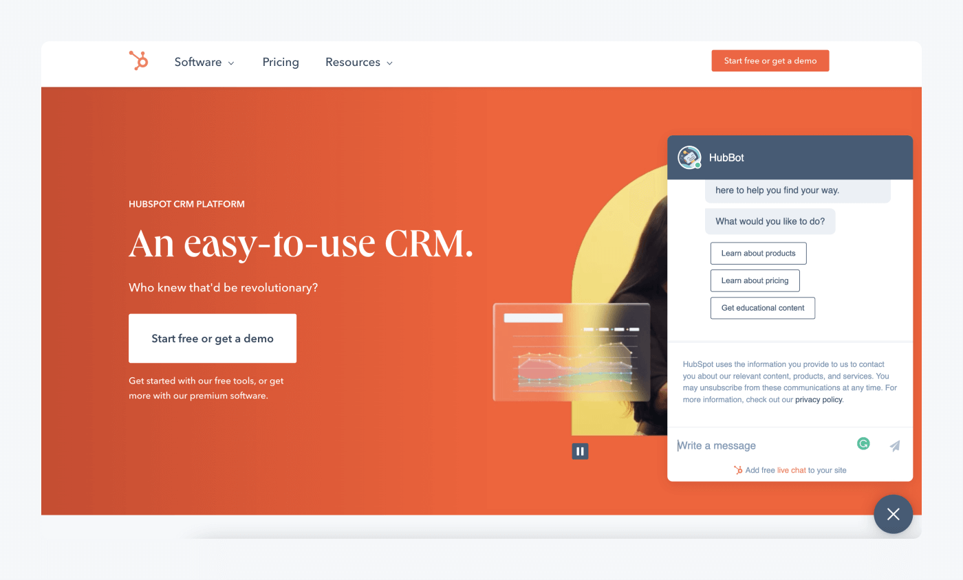 live chat para web hubspot función de chat en directo de hubspot