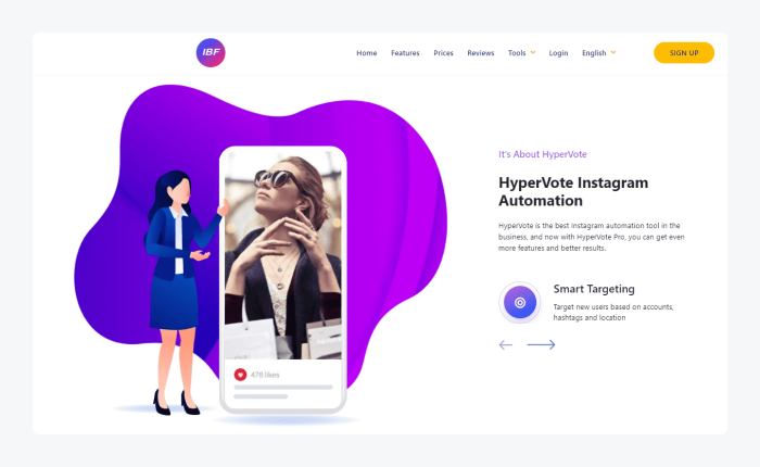 hypervote automatización de instagram página de aterrizaje de automatización de instagram de hypervote