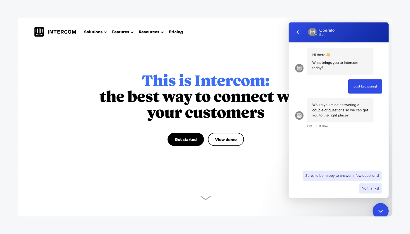 live chat para web intercom vista del chat en directo de intercom