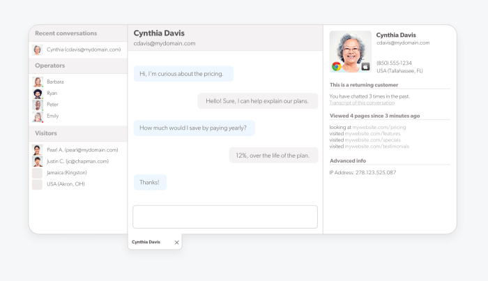 olark Tidio es una alternativa a Manychat panel de usuario de olark