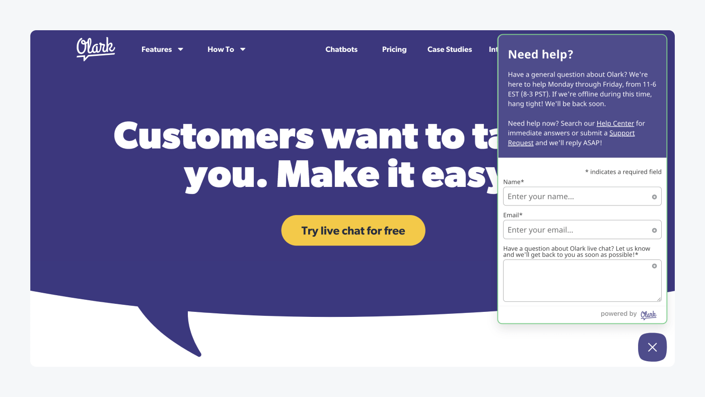 live chat para web olark función de chat en directo de olark