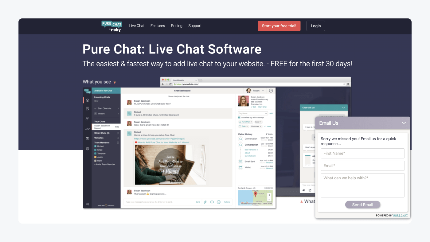 live chat para web pure chat función de chat en directo pure chat