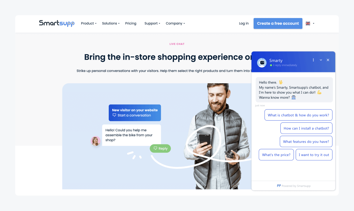 live chat para web Smartsupp Chat en directo de Smartsupp