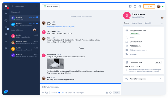 Tidio es una alternativa a Manychat panel de usuario de tidio