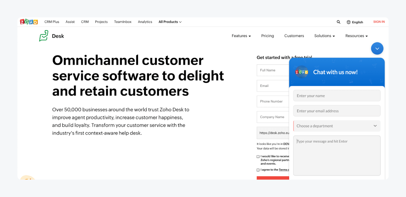 zoho desk live chat para web zoho desk live chat feature